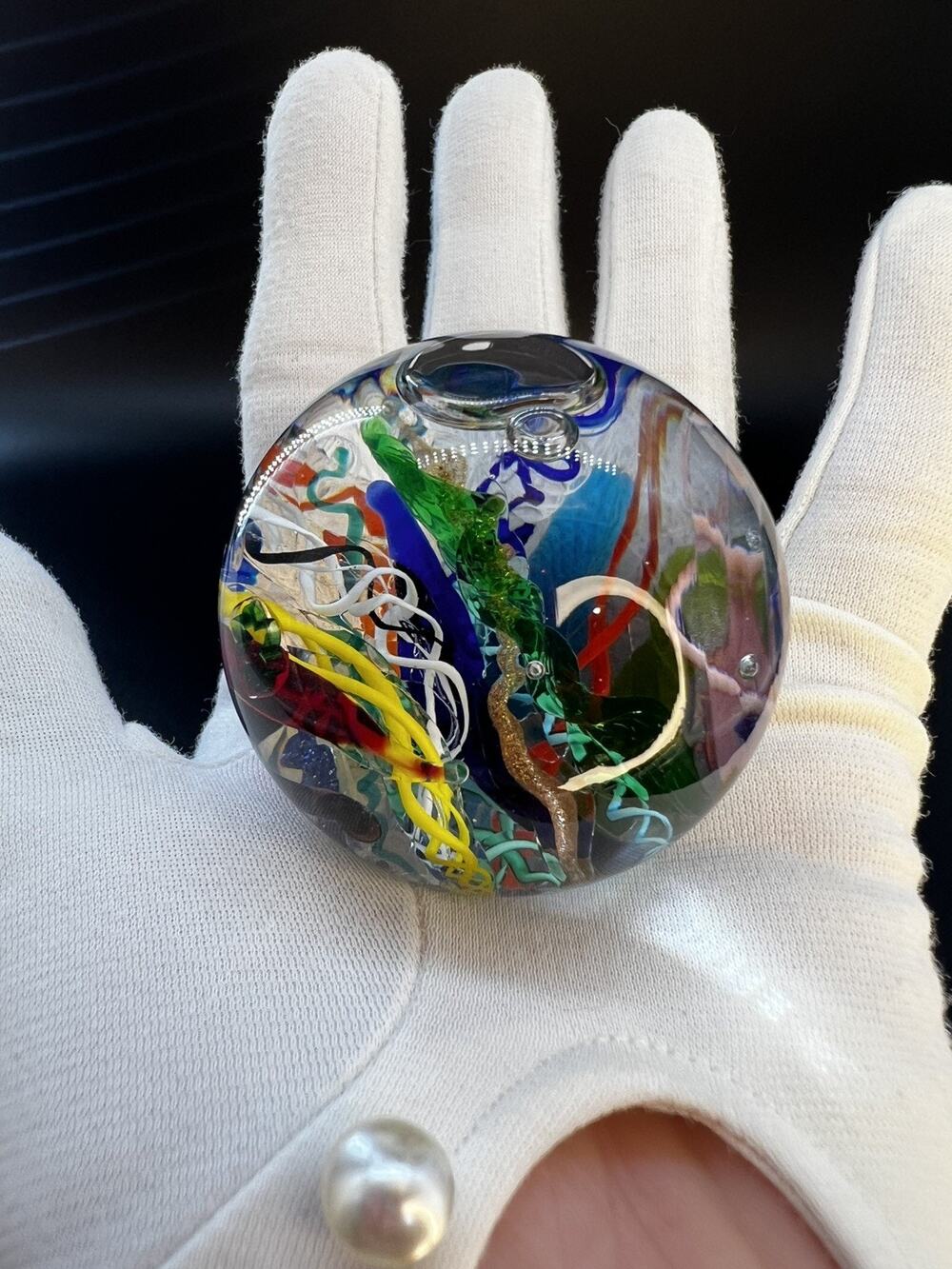 Signed Rosenfeldt Kaleidoscope H2O Sphere Art Glass D+D 2000 Paperweight marble